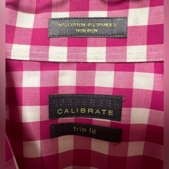 CALIBRATE DARK PINK/PLUMISH COLOR PLAID TRIM FIT SHIRT - Picture 3 of 6